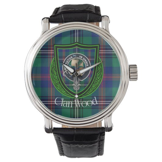 Wood Scottish Clan Tartan & Crest Armbanduhr (Vorderseite)