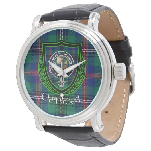 Wood Scottish Clan Tartan & Crest Armbanduhr (Schrägansicht)