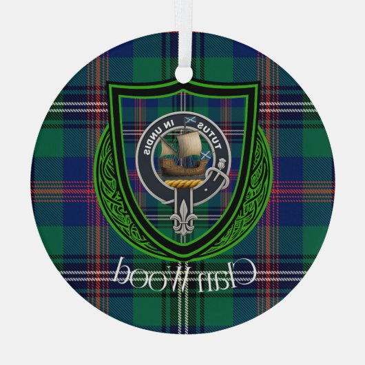 Wood Scottish Clan Tartan & Crest Ornament Aus Glas (Rückseite)