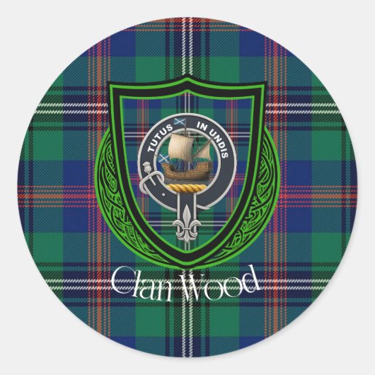 Wood Scottish Clan Tartan & Crest Runder Aufkleber (Vorderseite)