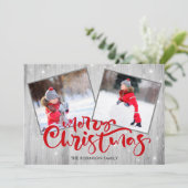 Wood Script Frohe Weihnachten 2 Foto (Stehend Vorderseite)