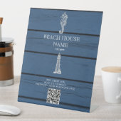 Wood Seepferd Lighthouse Beach House Wifi QR Code Sockelschild (In Situ)