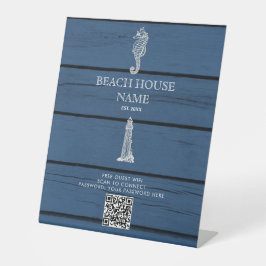 Wood Seepferd Lighthouse Beach House Wifi QR Code Sockelschild