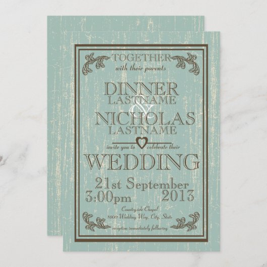 Wood Sign Wedding Einladung (Vorne/Hinten)