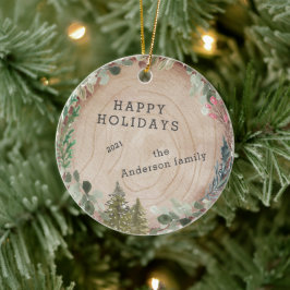 Wood Slice Happy Holidays Foto Keramik Ornament