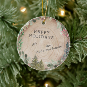 Wood Slice Happy Holidays Foto Keramik Ornament