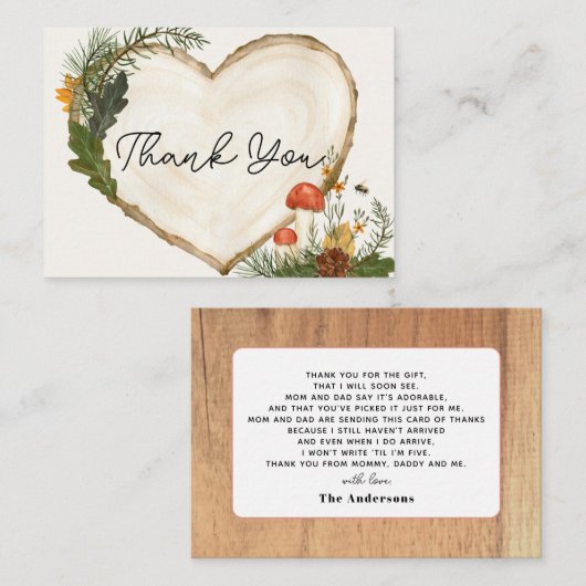 Wood Slice Mushroom Fall Baby Dusche Vielen Dank Mitteilungskarte (Vorne/Hinten)