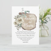Wood Slice Natural Rose und Eukalyptus Wedding Einladung (Stehend Vorderseite)