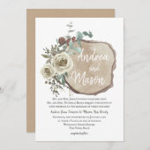 Wood Slice Natural Rose und Eukalyptus Wedding Einladung (Vorne/Hinten)