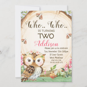 Wood Slice Owl Girls zum Geburtstag Einladung