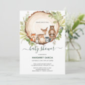 Wood Slice Tree Woodland Animal Baby Dusche Einladung (Stehend Vorderseite)