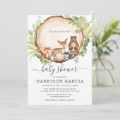 Wood Slice Tree Woodland Animals Baby Dusche Einladung (Stehend Vorderseite)