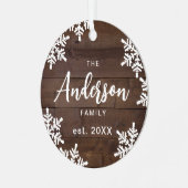 Wood Snowflakes Custom Family Name Script Xmas Ornament Aus Metall (Vorderseite links)