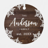 Wood Snowflakes Custom Family Name Script Xmas Ornament Aus Metall (Vorderseite)