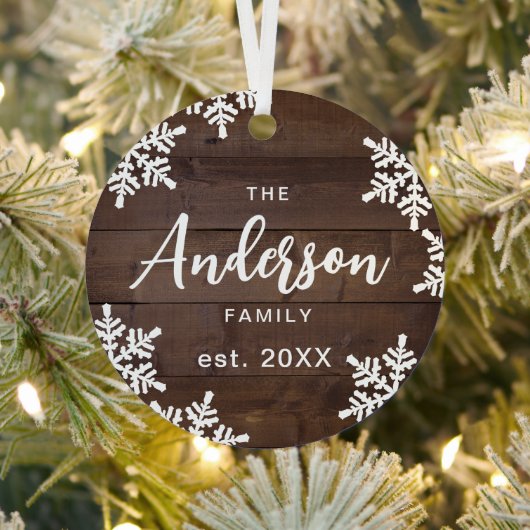 Wood Snowflakes Custom Family Name Script Xmas Ornament Aus Metall (InSitu)