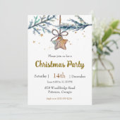 Wood Star Ornament Weihnachts-Party Einladung (Stehend Vorderseite)