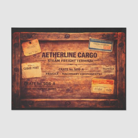 Wood Steampunk Cargo Crate FC3 Decoupage Seidenpapier (Vorderseite)