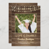 Wood String Lights Abschluss Foto Vielen Dank Ankündigung (Vorne/Hinten)