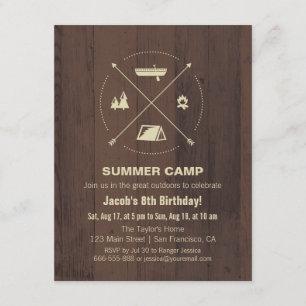 Wood Summer Camp Geburtstagsparty Einladungen