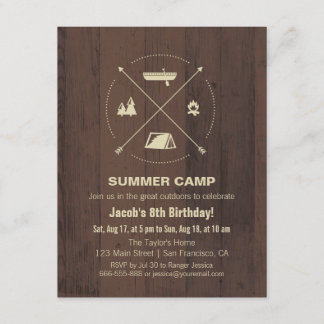 Wood Summer Camp Geburtstagsparty Einladungen
