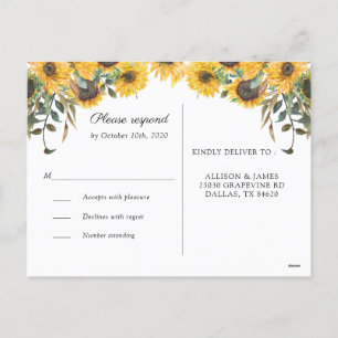 Wood Sunflower Country Wedding UAWG Postcard Feiertagspostkarte