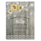 Wood Sunflower Lace String Light Wedding Gästebuch Notizblock (Vorderseite)