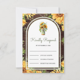 Wood Sunflowers Mason Jar Arch Wedding RSVP Karte