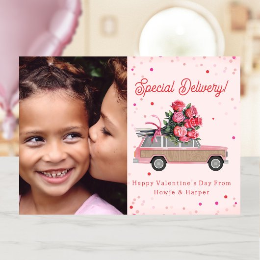 Wood SUV Rose Foto Valentine Karte