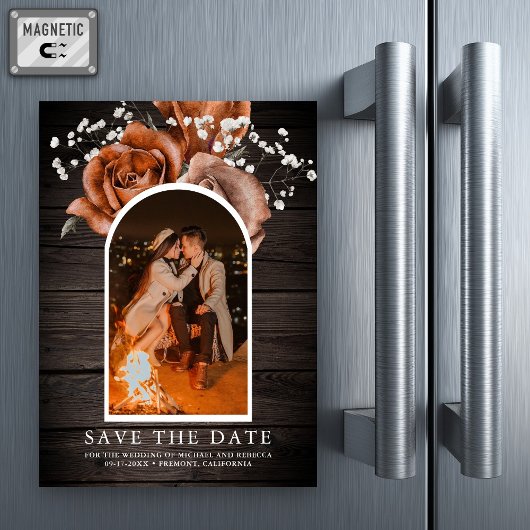 Wood Terracotta Wedding Foto Save the Date Magneteinladung