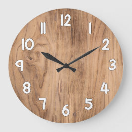 Wood Texture Wall Clock – Natural Rustic Home Deco Große Wanduhr