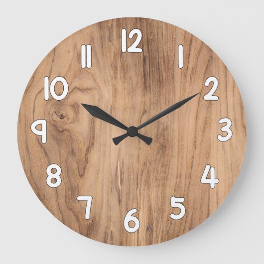 Wood Texture Wall Clock – Natural Rustic Home Deco Große Wanduhr (Vorderseite)