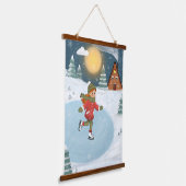 Wood Topped Wall Tapestry "Joyful skater" Wandteppich Mit Holzrahmen (Gewinkelt)