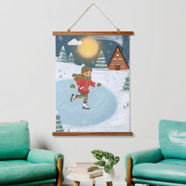 Wood Topped Wall Tapestry "Joyful skater"  Wandteppich Mit Holzrahmen