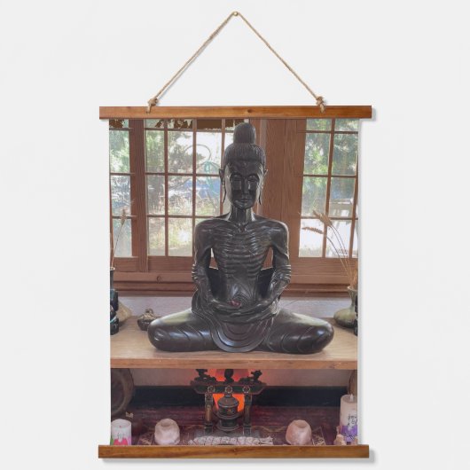 Wood Topped Wall Thangka "Buddy The Buddha" Wandteppich Mit Holzrahmen (Vorderseite)