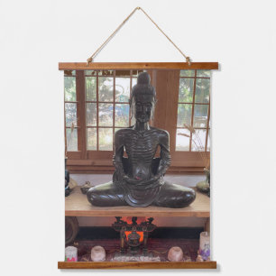 Wood Topped Wall Thanka "Buddy The Buddha" Wandteppich Mit Holzrahmen