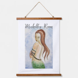 Wood Topped Watercolor Mermaid Wall Tapestry Wandteppich Mit Holzrahmen