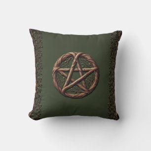 Wood Twig Pentagramm Olive Green Wiccan Kissen