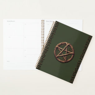 Wood Twig Pentagramm Olive Green Wiccan Planer