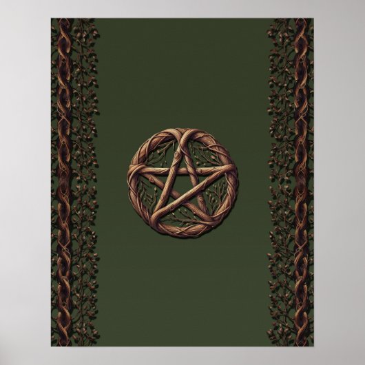 Wood Twig Pentagramm Olive Green Wiccan Poster (Vorne)