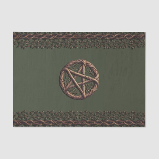 Wood Twig Pentagramm Olive Green Wiccan Seidenpapier (Vorderseite)