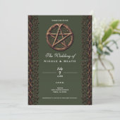 Wood Twig Pentagramm Olive Green Wiccan Wedding Einladung (Stehend Vorderseite)