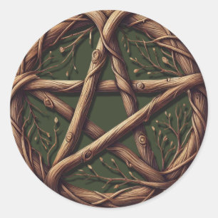 Wood Twig Pentagramm Olive Green Wiccan Wedding Runder Aufkleber
