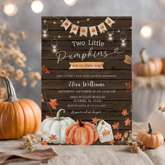 Wood Two Little Pumpkins sind auf dem Weg Einladung