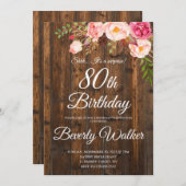 Wood Überraschung 80. Geburtstag Rustikale Flora Einladung (Vorne/Hinten)