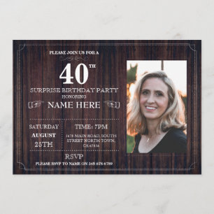 Wood Überraschung Geburtstagsparty 40. Einladen je Einladung