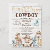 Wood Unsere kleine Cowboy Wild West Boy Baby Dusch Einladung (Vorderseite)