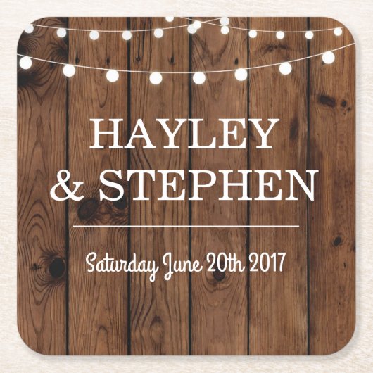 Wood Untersetzer Rustic Lights Wedding Party (Vorderseite)