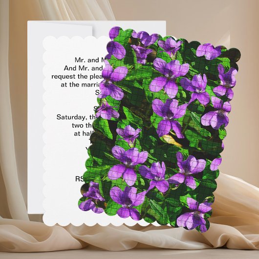 Wood Violet Mosaic Wedding Einladung