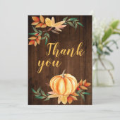Wood Watercolor Fall Orange Pumpkin Vielen Dank Dankeskarte (Stehend Vorderseite)