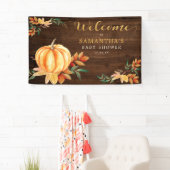 Wood Watercolor Pumpkin Baby Dusche Fall Willkomme Banner (Insitu)